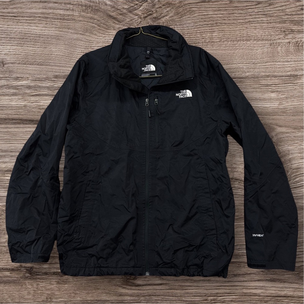 The North Face HyVent Waterproof Rain Shell Jacket Men's XL Black No Hood Zip Up